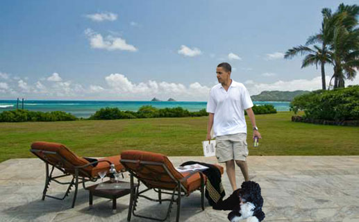 Obama with Bo in Hawaii