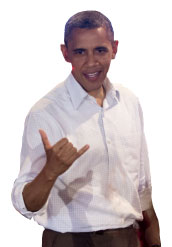 Obama doing Hawaiian shaka with fingers