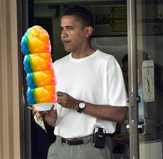 Obama getting shave ice at Island Snow in Kailua