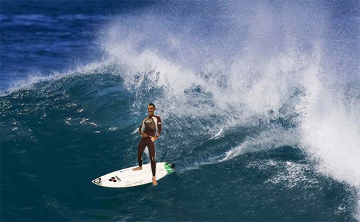 Obama surfing in Hawaii