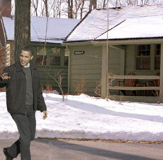 President Obama walking by the Holly Cabin at Camp David - parody