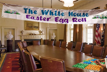 White House Cabinet Room with Easter sign