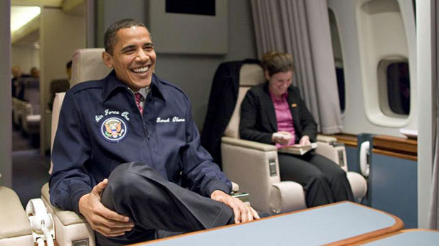 President Obama enjoys his new Shiatsu Kneading Massage Seat Cushion on Air Force One