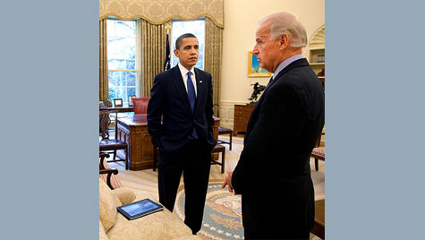 Obama and Biden look serious