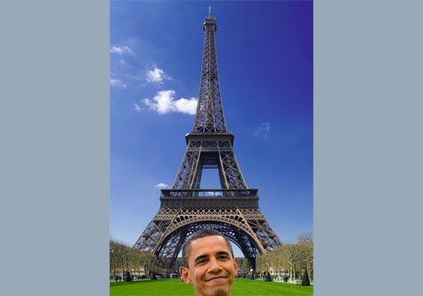 Obama at Eiffel Tower in Paris 