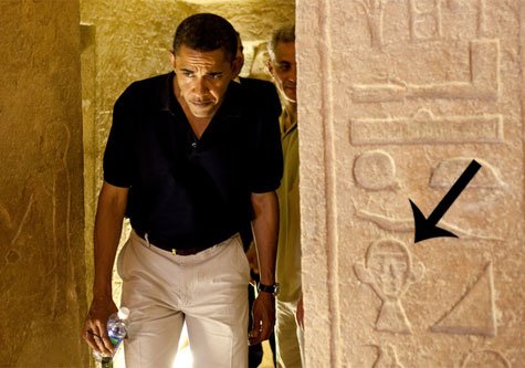 Obama notices the familiar looking hieroglyphics