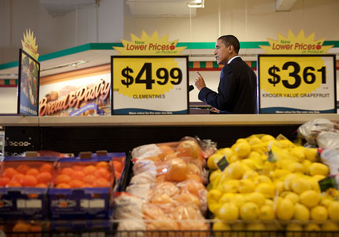 Obama at Kroger's
	grocery store
