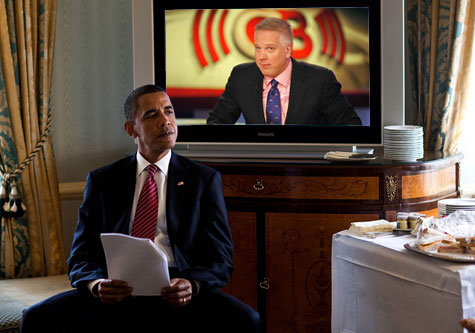 Obama watching Glenn Beck on TV