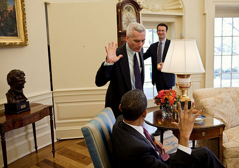Obama gives a high five 