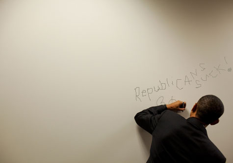 Obama writes on the wall 