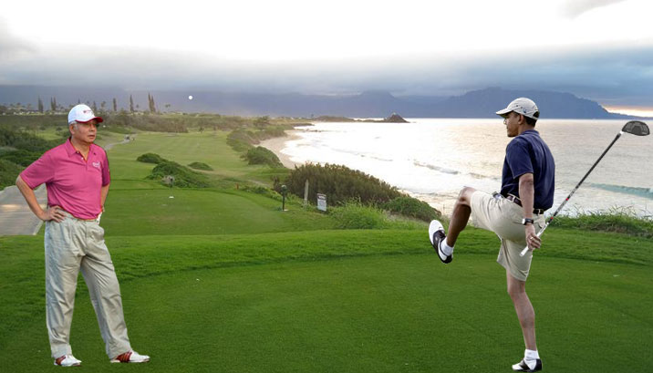 President Obama playing golf in Hawaii with Malaysian Prime Minister Najib Razak