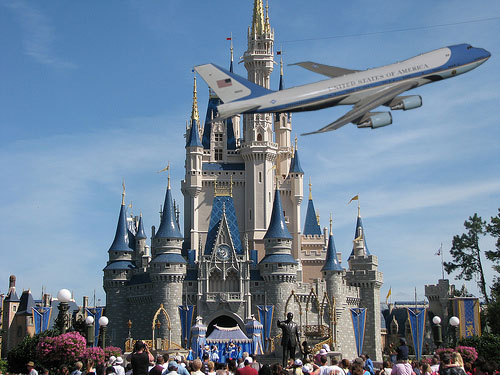 Air Force One flying over Walt Disney World in Florida