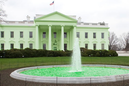 White house painted green for St Patrick's Day