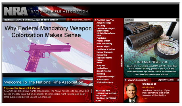 NRA website supporting Weapon Colorization - parody