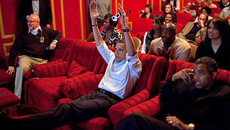 Obama in white house movie theater 