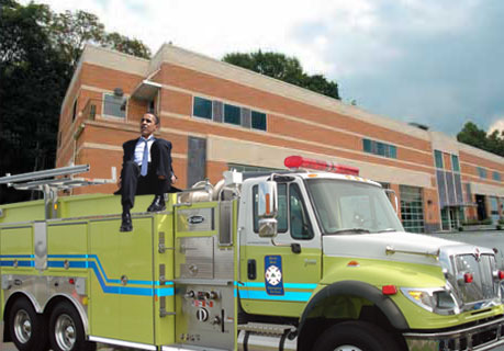 President Obama rides on the Raven Rock Mountain Complex Fire Truck