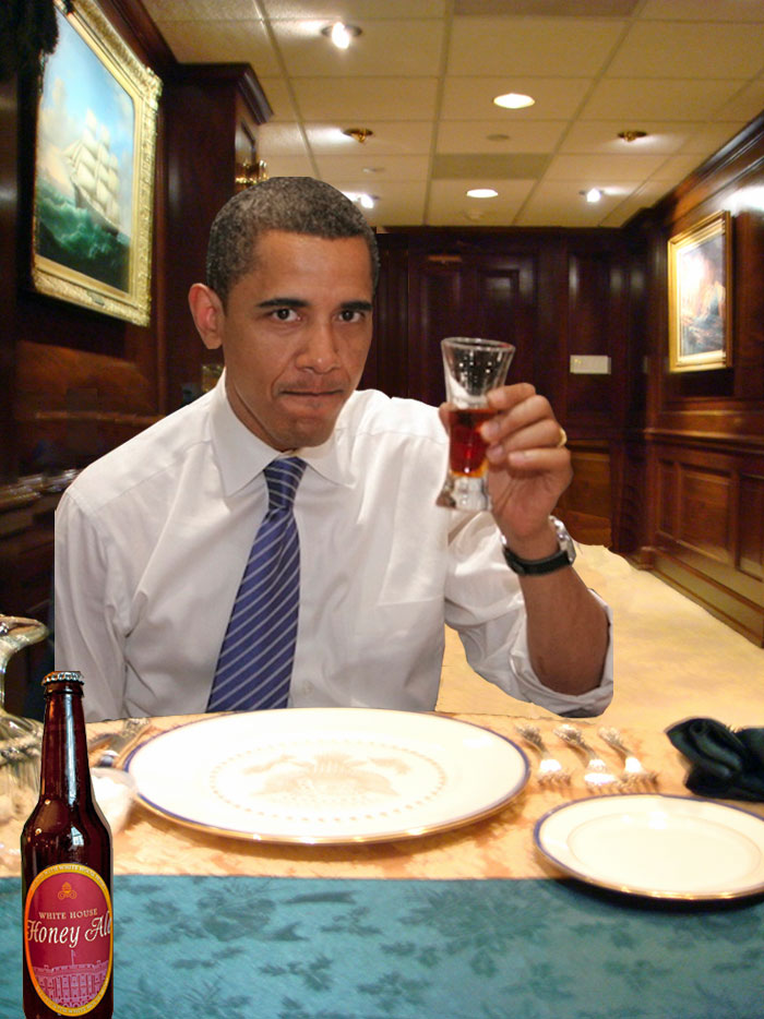 President Obama drinking beer at the White House Mess